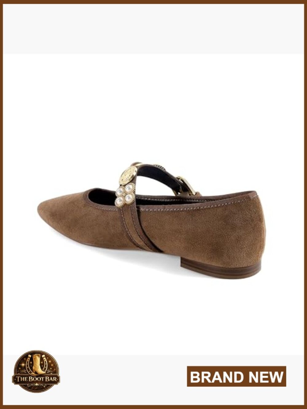 Pointed Toe Mary Jane Flats Gold Studded Buckle Strap Ballet Flats - Picture 6 of 7